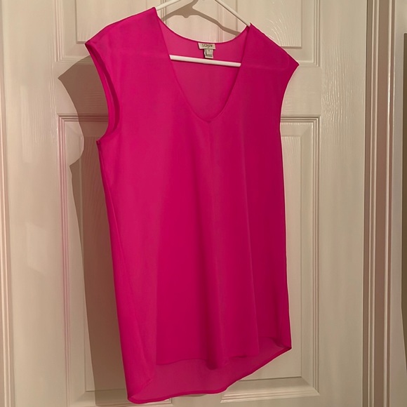 J. Crew Bright Pink Scoop Neck Cap Sleeve Shell Blouse - Picture 1 of 3